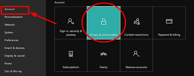 xbox settings privacy account