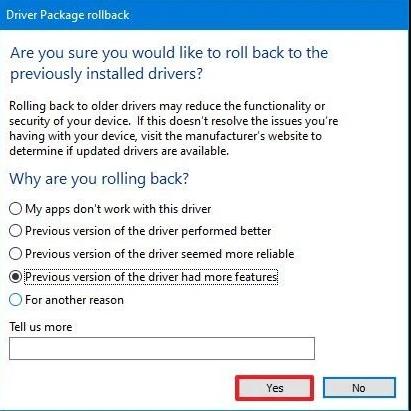 driver package rollback