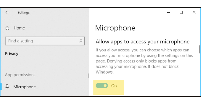 windows 10 microphone access on