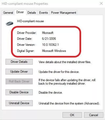 device manager driver tab